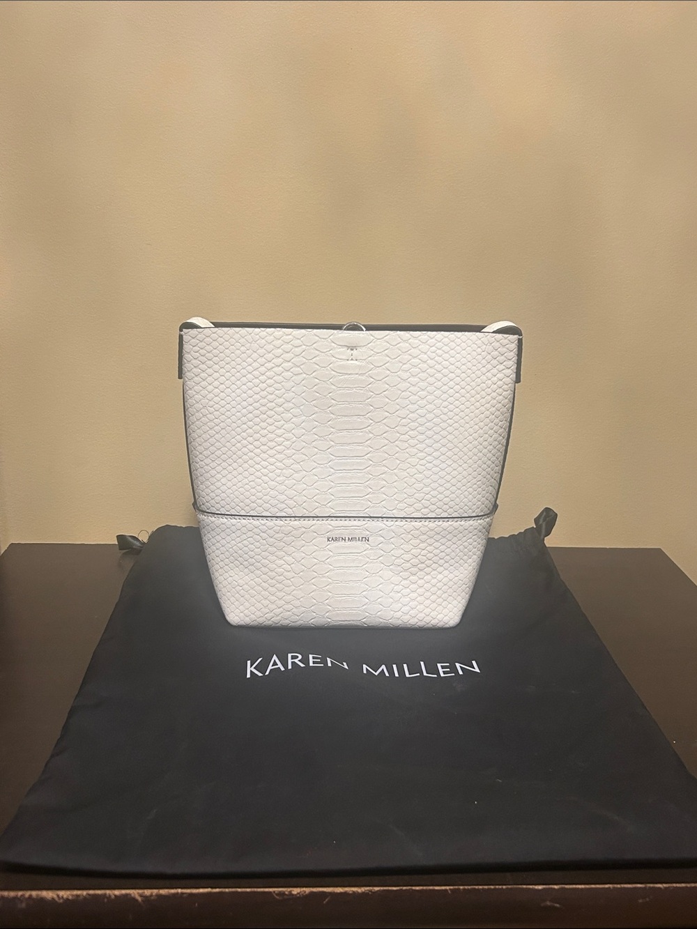 Karen Millen White Croc-Embossed Bucket Shoulder Bag